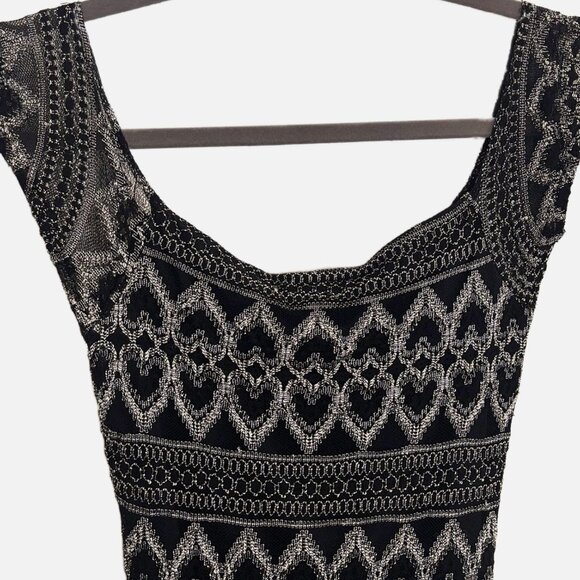 Y2K Vintage CEDUXION Black & Silver Heart Pattern Bodycon Dress - Juniors Medium - Picture 5 of 10